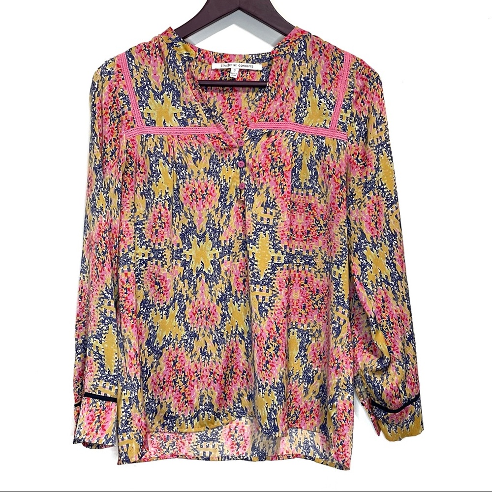 Collective Concepts Artsy Colorful Print Long Sleeve Blouse